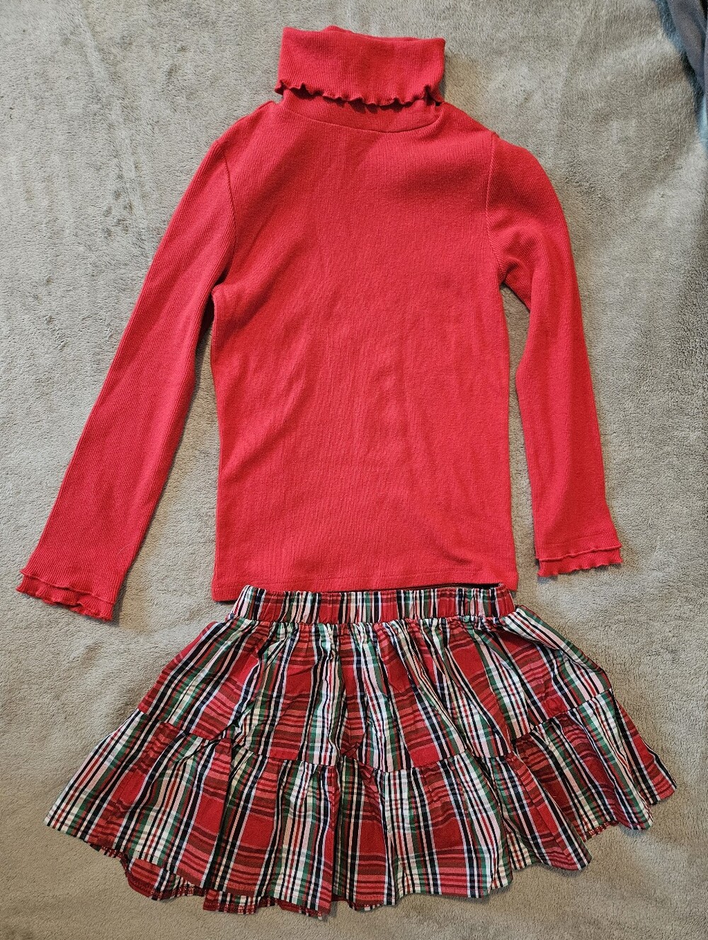 Red Turtleneck with Red Plaid Skirt Girls Matching Set Small